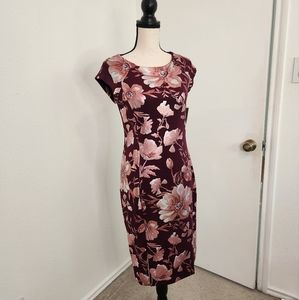 Never been worn. Tags attached. Midi Dress Maroon w/ metallic pink floral sz: 4